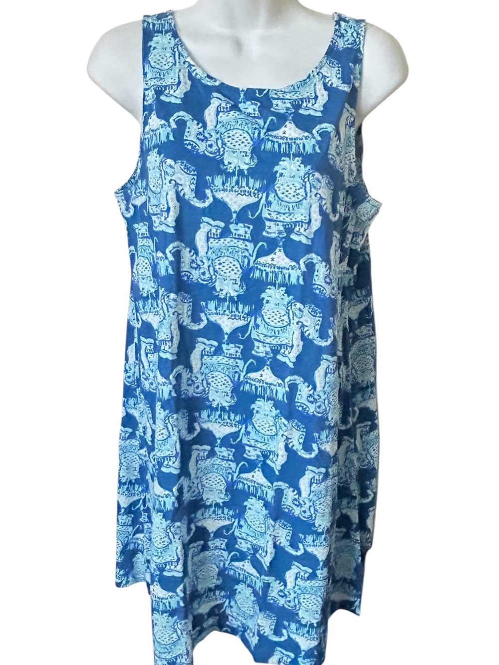 Lilly Pulitzer, Sugar Blue and White Elephant-Print Cotton Top, Sz M